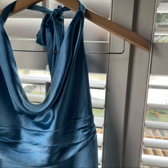 Blue Satin Dress Tie Neck Small - Picture 2 of 4
